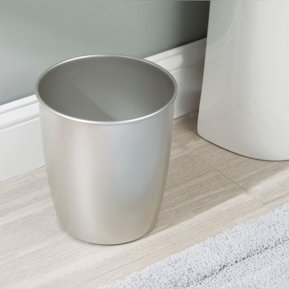 Small 1.5 Gallon Round Office Wastebasket Trash Bin, 2 Pack, Matte Satin
